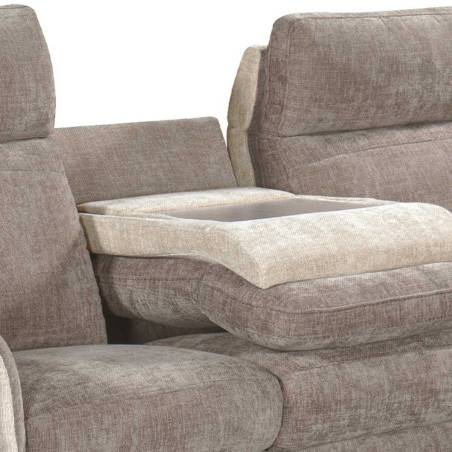 Canapé 3 places relax électrique bicolore beige et tablette - SOLLYSOR