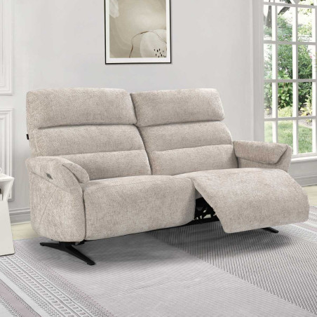 Canapé 3 places relax électrique tissu velours beige - LAM