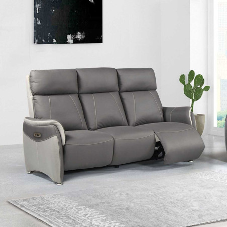 Canapé 3 places relax électrique bicolore gris tablette centrale - SANGYOR