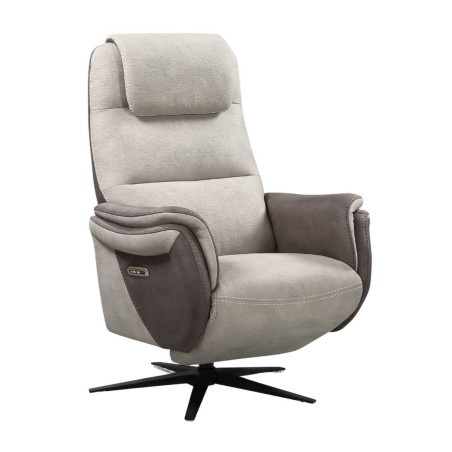 Fauteuil relax électrique pivotant tissu brun et mastic - NADIROR