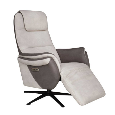 Fauteuil relax électrique pivotant tissu brun et mastic - NADIROR