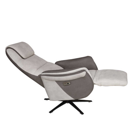 Fauteuil relax électrique pivotant tissu brun et mastic - NADIROR