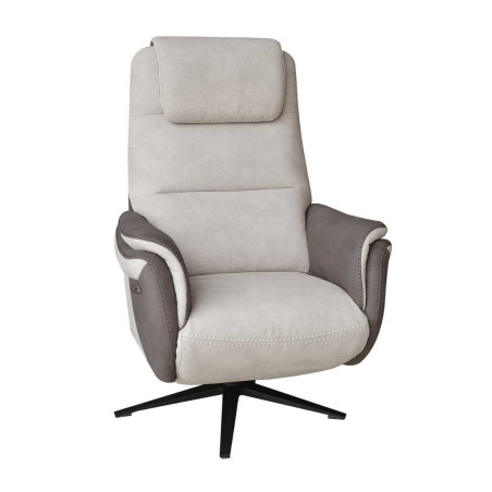 Fauteuil relax électrique pivotant tissu brun et mastic - NADIROR