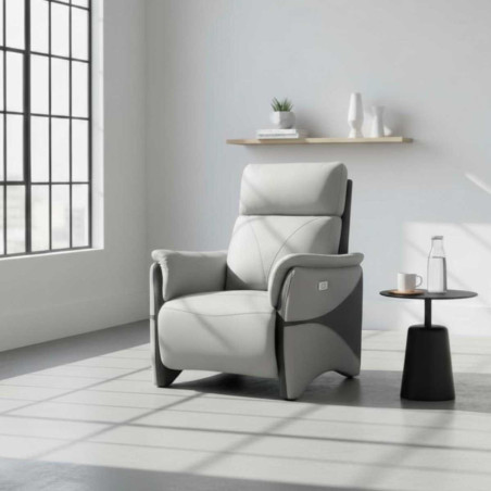 Fauteuil relax électrique micro peau bicolore gris - SYMPHONOR