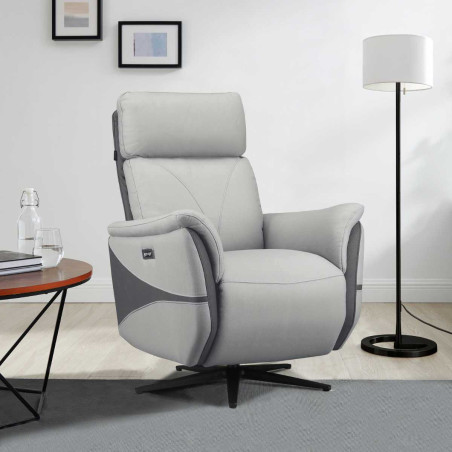 Fauteuil relax électrique pivotant gris bicolore - SYMPHONOR