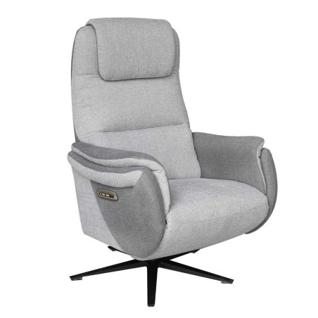 Fauteuil relax électrique pivotant tissu gris clair et gris foncé - NADIROR