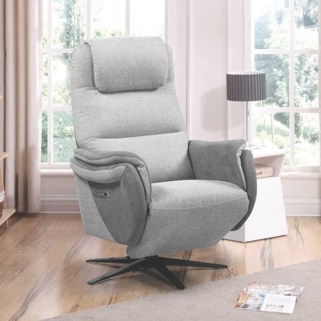 Fauteuil relax électrique pivotant tissu gris clair et gris foncé - NADIROR
