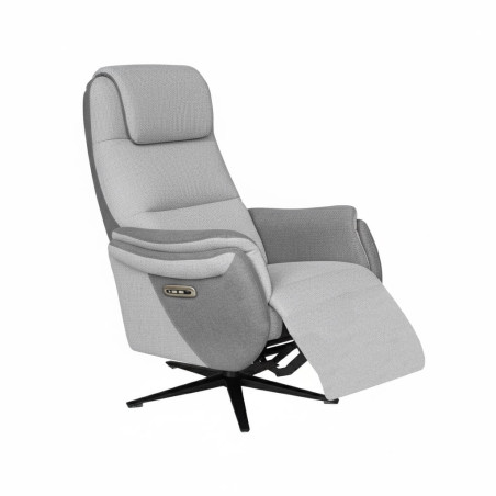 Fauteuil relax électrique pivotant tissu gris clair et gris foncé - NADIROR