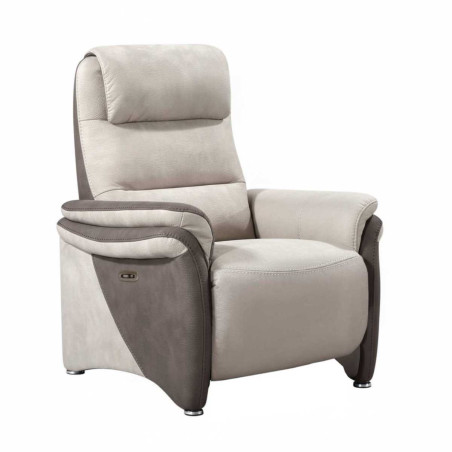 Fauteuil relax électrique tissu micro peau brun mastic - NADIROR