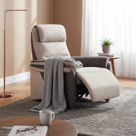 Fauteuil relax électrique tissu micro peau brun mastic - NADIROR