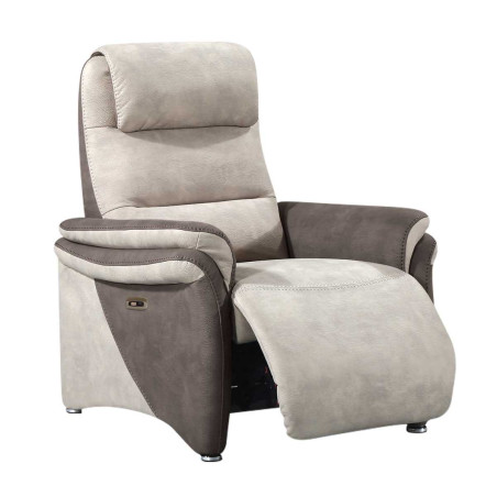 Fauteuil relax électrique tissu micro peau brun mastic - NADIROR