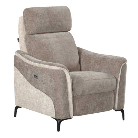 Fauteuil relax électrique tissu maillé bicolore moka et beige - SOLLYSOR