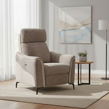 Fauteuil relax électrique tissu maillé bicolore moka et beige - SOLLYSOR