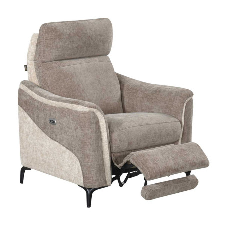 Fauteuil relax électrique tissu maillé bicolore moka et beige - SOLLYSOR