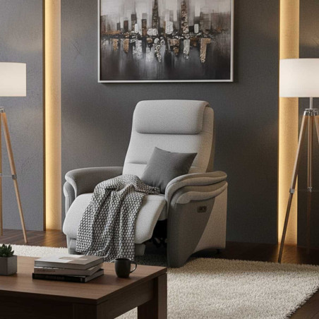 Fauteuil relax électrique tissu polyester gris clair et gris foncé- NADIROR