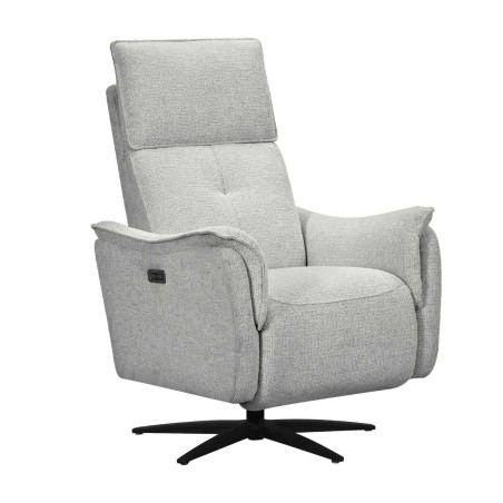 Fauteuil relax électrique pivotant bi-moteur tissu gris galet - PLYMOR