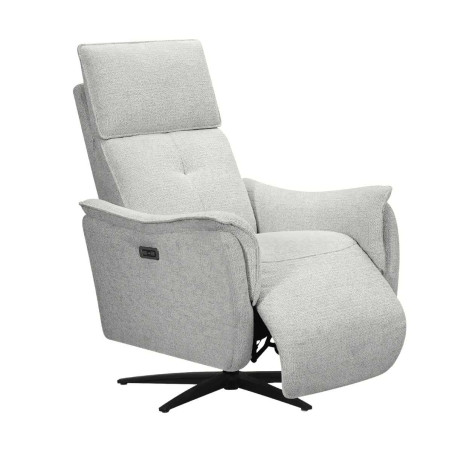 Fauteuil relax électrique pivotant bi-moteur tissu gris galet - PLYMOR