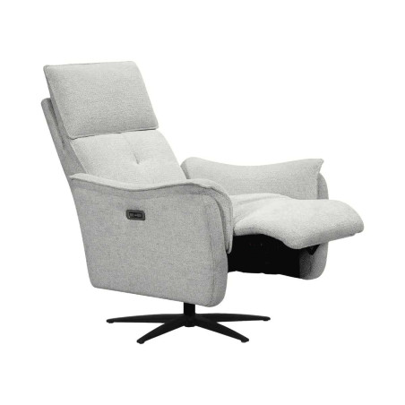 Fauteuil relax électrique pivotant bi-moteur tissu gris galet - PLYMOR