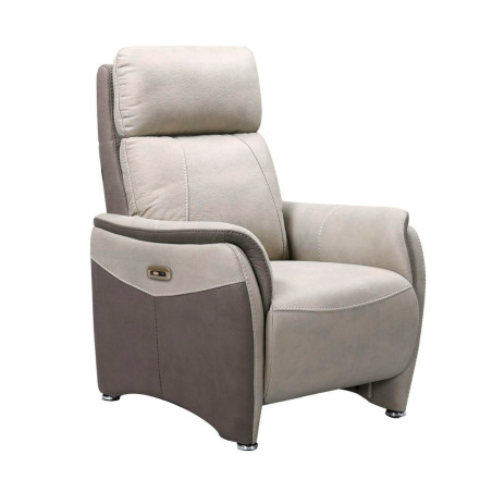 Fauteuil relax électrique tissu micro peau brun taupe/beige mastic- SANGYOR