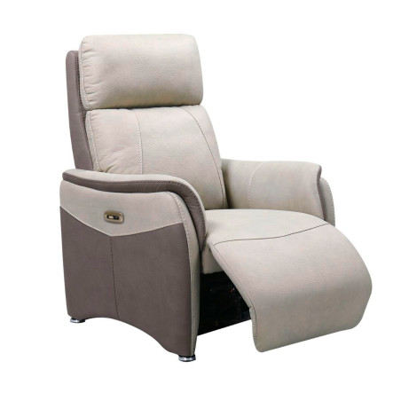 Fauteuil relax électrique tissu micro peau brun taupe/beige mastic- SANGYOR