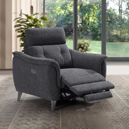 Fauteuil relax électrique tissu polyester gris carbone - PLYMOR