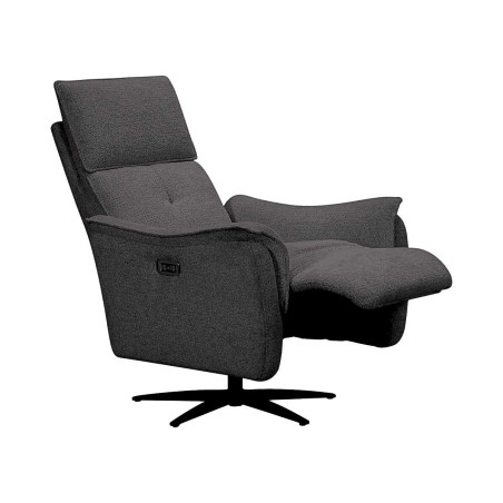 Fauteuil relax électrique pivotant bi-moteur tissu gris carbone - PLYMOR