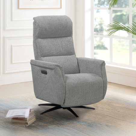 Fauteuil relax électrique pivotant tri-moteur tissu gris - JOHNYOR