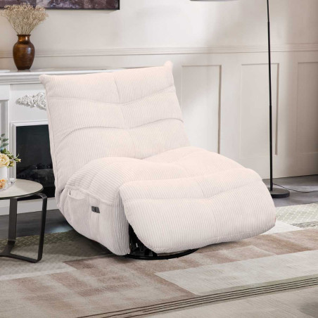 Fauteuil relax pivotant rocking-chair velours côtelé écru - JUMBOR