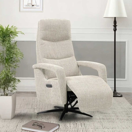Fauteuil relax électrique pivotant tri-moteur tissu naturel - PAUWELOR
