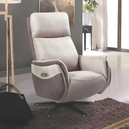Fauteuil relax électrique pivotant brun taupe beige mastic - SANGYOR