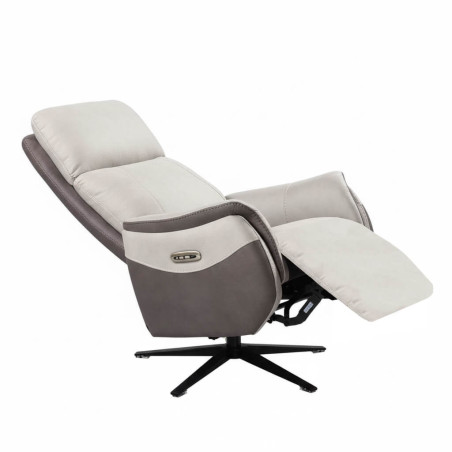 Fauteuil relax électrique pivotant brun taupe beige mastic - SANGYOR