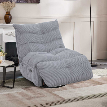 Fauteuil relax pivotant rocking-chair velours côtelé gris clair - JUMBOR