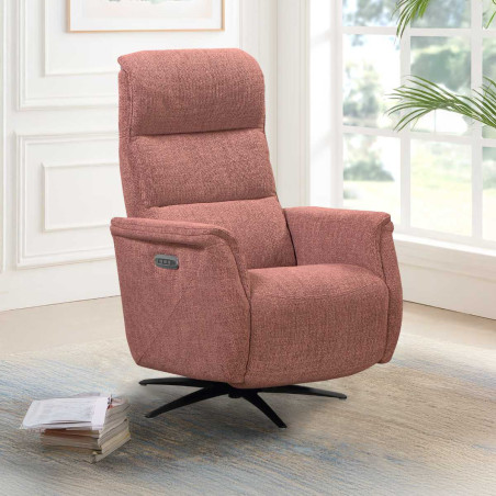 Fauteuil relax électrique pivotant tri-moteur tissu croisé brique - JOHNYOR