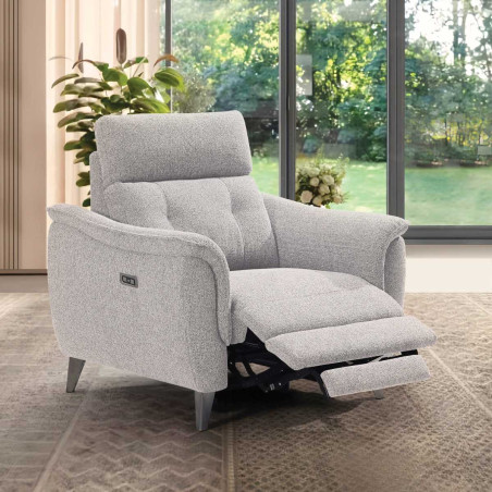 Fauteuil relax électrique tissu polyester gris galet - PLYMOR