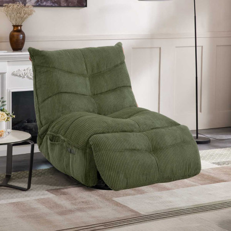 Fauteuil relax pivotant rocking-chair velours côtelé vert - JUMBOR