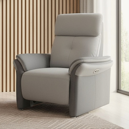 Fauteuil relax électrique tissu micro grain gris perle/gris plomb - DJINOR