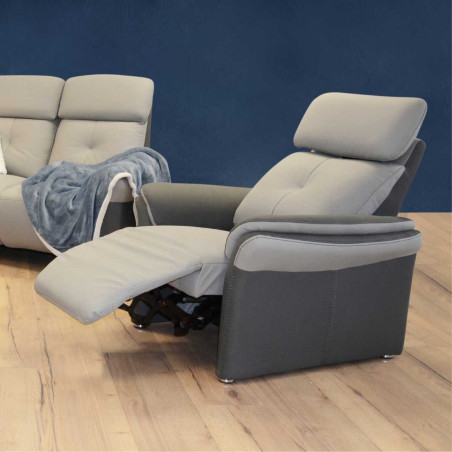 Fauteuil relax électrique tissu micro grain gris perle/gris plomb - DJINOR