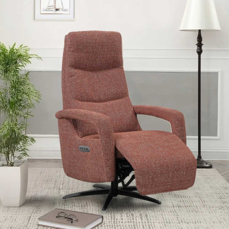 Fauteuil relax électrique pivotant tri-moteur tissu croisé brique- PAUWELOR
