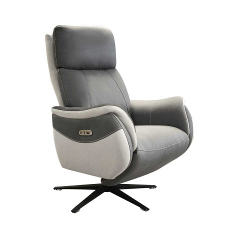 Fauteuil relax électrique pivotant micro grain bi-colore gris - SANGYOR