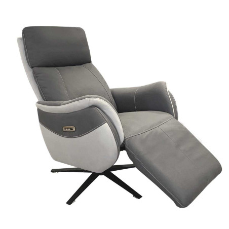 Fauteuil relax électrique pivotant micro grain bi-colore gris - SANGYOR