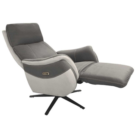 Fauteuil relax électrique pivotant micro grain bi-colore gris - SANGYOR