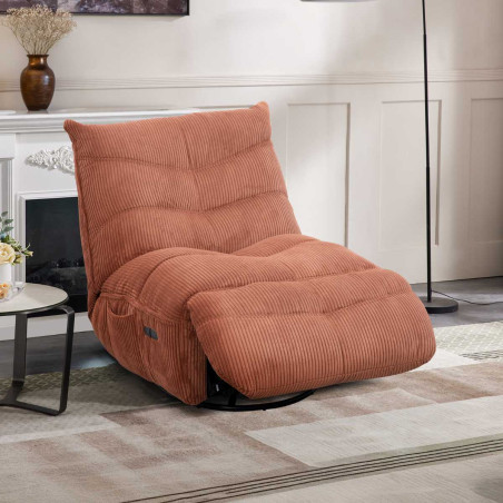 Fauteuil relax pivotant rocking-chair velours côtelé terracotta - JUMBOR