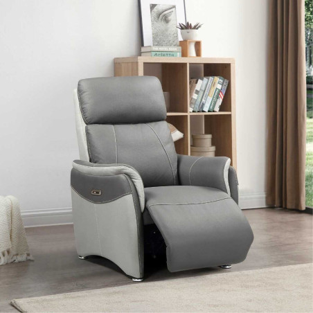 Fauteuil relax électrique tissu micro grain bi-colore gris - SANGYOR