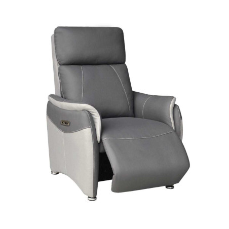Fauteuil relax électrique tissu micro grain bi-colore gris - SANGYOR