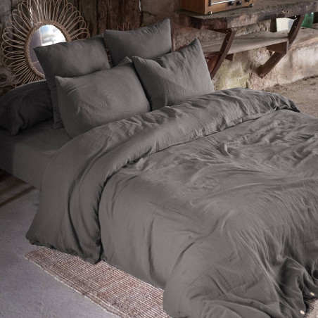Drap Housse 160x200cm Gaze de Coton Granit - OUREO