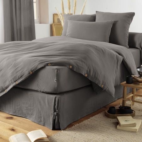 Drap Housse 90x190cm Gaze de Coton Granit - OUREO