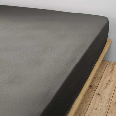 Drap Housse 90x190cm Gaze de Coton Granit - OUREO