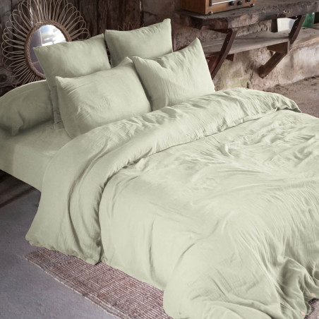 Drap Housse 160x200 cm Gaze de Coton Vert d'Eau - OUREO
