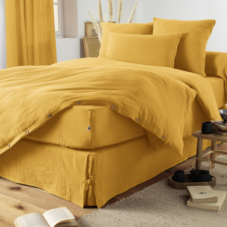 Drap Housse 90x190cm Gaze de Coton Safran - OUREO