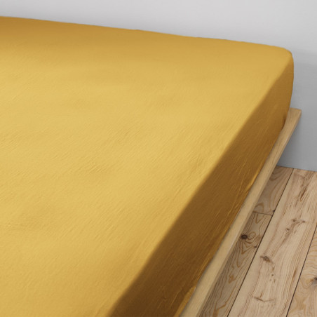 Drap Housse 90x190cm Gaze de Coton Safran - OUREO